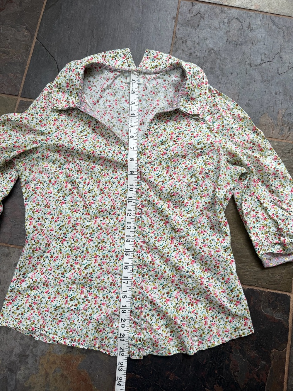 Vintage Anthropologie Odille Floral Button-Down Ditsy Blouse 3/4 Sleeve - Size 6 - Picture 5 of 8
